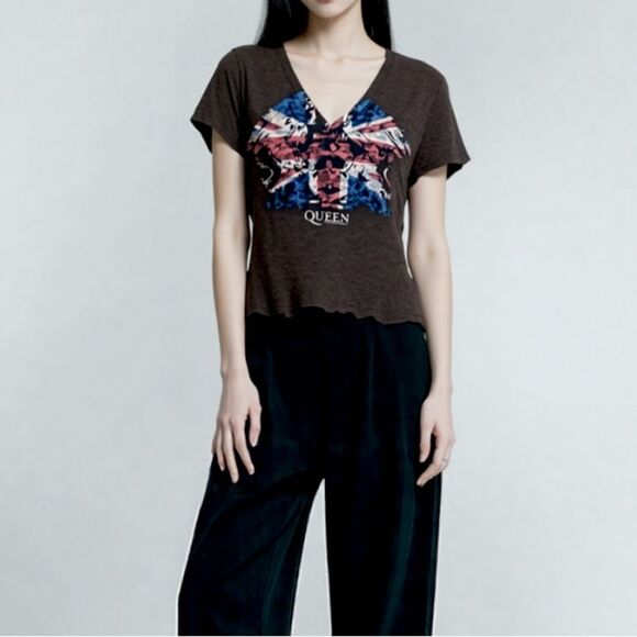 Y2K Queen Burnout V Neck T-Shirt Top Women’s Large Black Angel Wings Sheer Tee - Picture 5 of 8